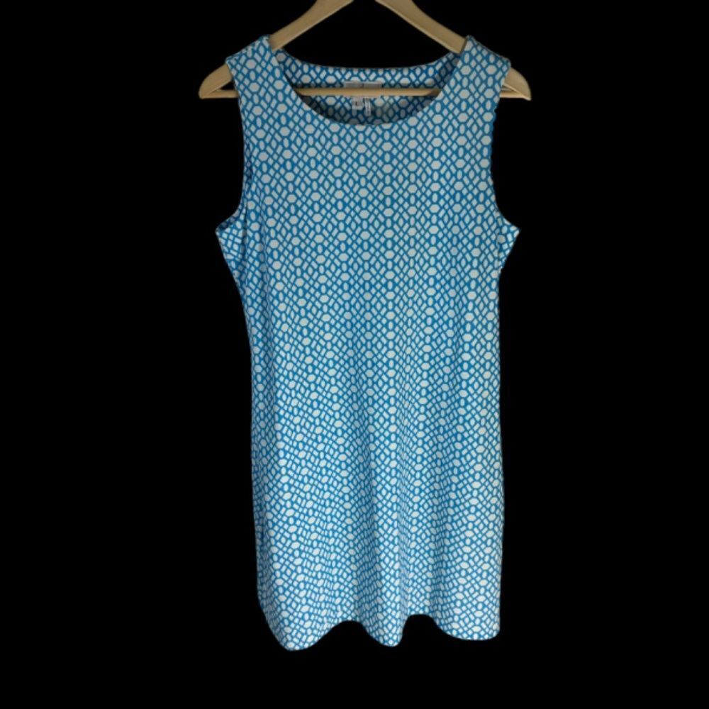 Jude Connally Mary Pat Blue/White Medallion Print Sheath Dress Sz L